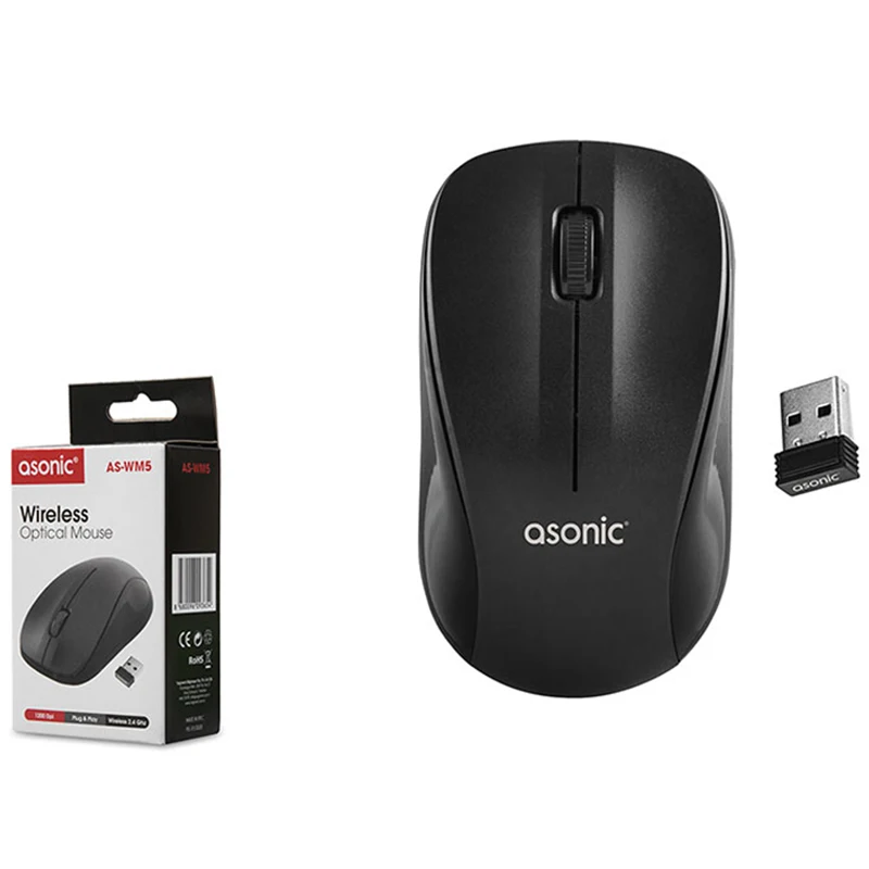 ASONIC AS-WM5 USB OPTICAL WIRELESS MOUSE BLACK