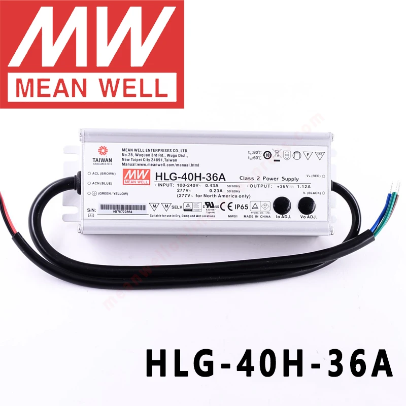 

Mean Well HLG-40H-36A for Street/high-bay/greenhouse/parking meanwell 40W Constant Voltage Constant Current LED Driver