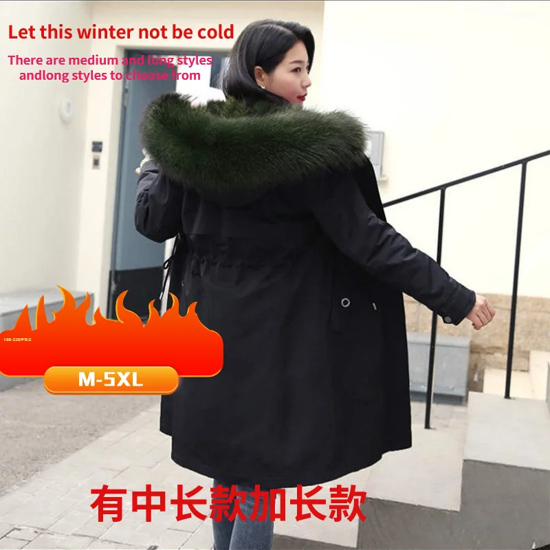 Women's plus size parka coat pregnant women winter fur long coat fox fur trench coat hooded pregnant women thick warm jacket