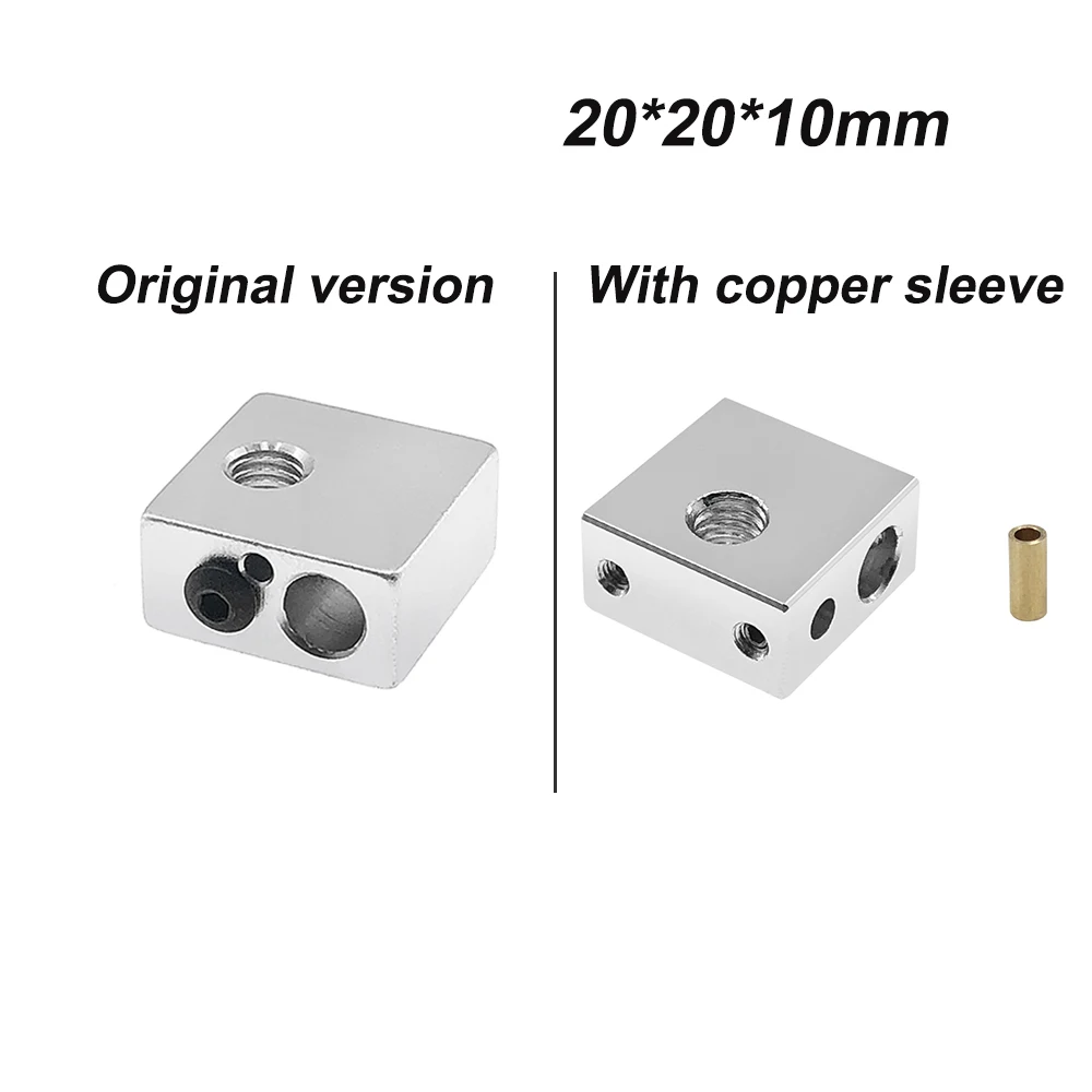 Aluminum Heater Block All-Metal 20*20*10mm for MK7 MK8 Extruder RepRap i3 DIY 3D Printer Hot End For 3D Printing