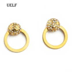 Uelf Fashion Stainless  Stud Earrings for Women Wedding Party Jewelry Round BallCZ Stone Earrings Brincos Christmas Gifts