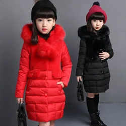 2024 Child Clothes Girl Kid button coat Jacket windbreaker Winter Cotton plus velvet Outerwear Warm Hooded plush 8 10 11 12 year