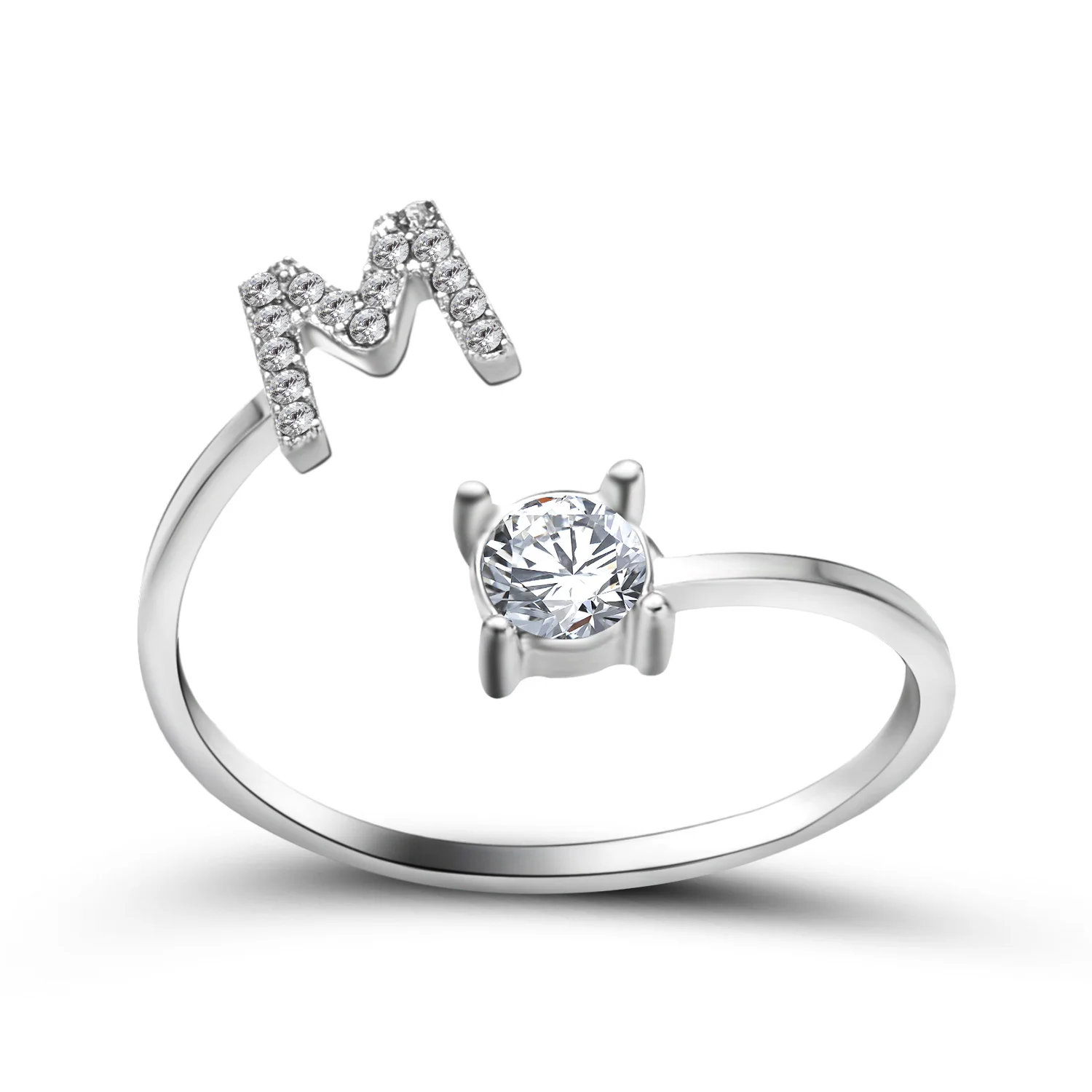 Kreative A-Z Alphabet 26 Brief Ringe Personlity Initial Name Offene Ringe Silber Farbe Strass Finger Ring Partei Schmuck Geschenk – Detail 14