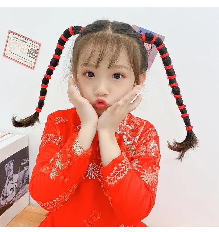 100 pcs/Lot 3 CM Cute Nylon Rubber band Hair Ties Gum Red Hair Band For Girls Headband Hair Accessories