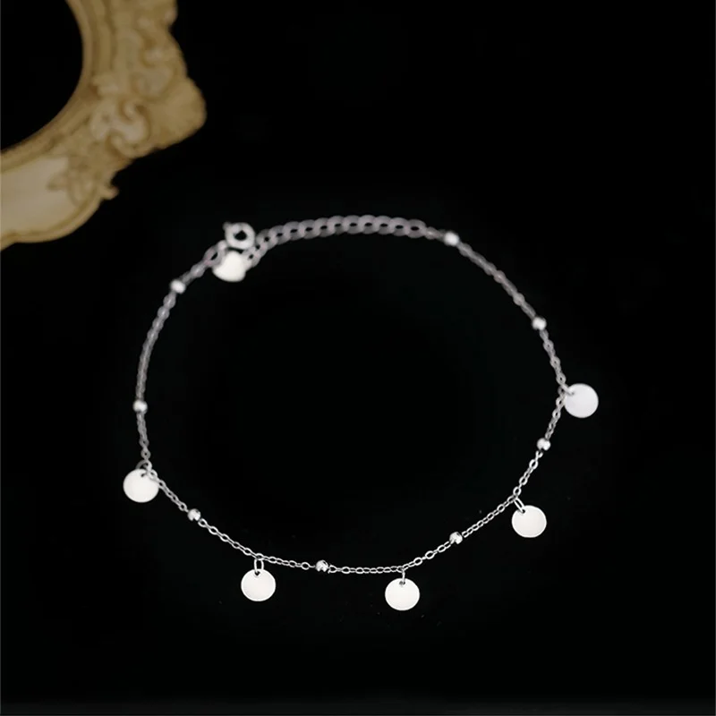 925 Sterling Silver Charming Disc Chain Anklet Bracelet For Women Foot Jewelry