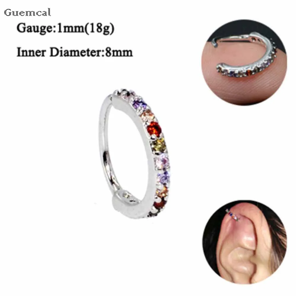 Guemcal 2pcs Fashionable Sweet Multicolor Diamond-studded Round Nose Ring Exquisite Piercing Jewelry