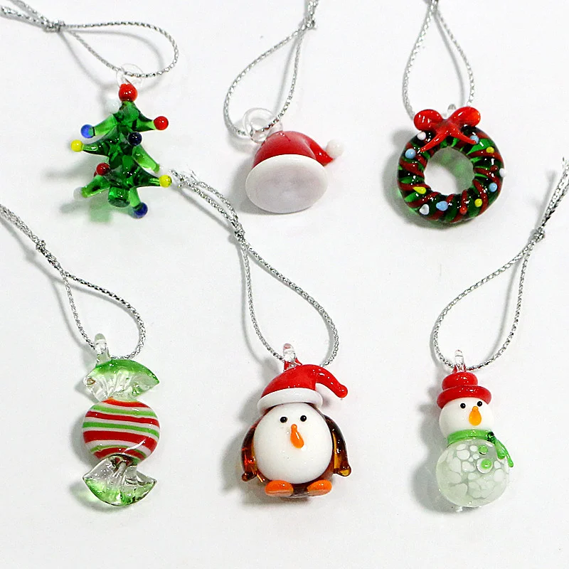Picture 3: Mini Handmade Glass Christmas Tree Art Figurines Ornaments Colorful High Grade Cute Pendant Xmas Hanging Decor Charm Accessories