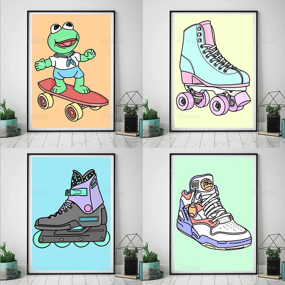 Rollerskate Print Wall Art 80s 90s Nostalgia Art Work Graphic 1990s 1980s Pastel Roller  Modern Home Decor Posters Canvas  Gift