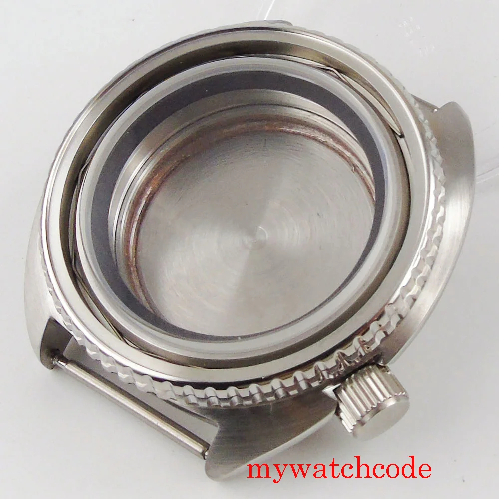 ใหม่24 Jewels NH35A NH36A 45มม.กรณีนาฬิกาสแตนเลสสตีลคริสตัลSapphireกลับหมุนBezelไม่มีแว่นขยาย