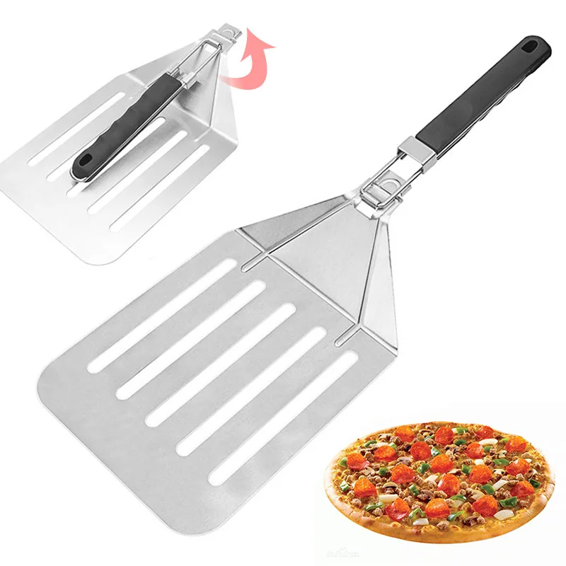 

Large Stainless Steel Pizza Peel Cake Lifter Transfer Tray With Folding Handle Homemade Baking Bread Pie Shovel Tools