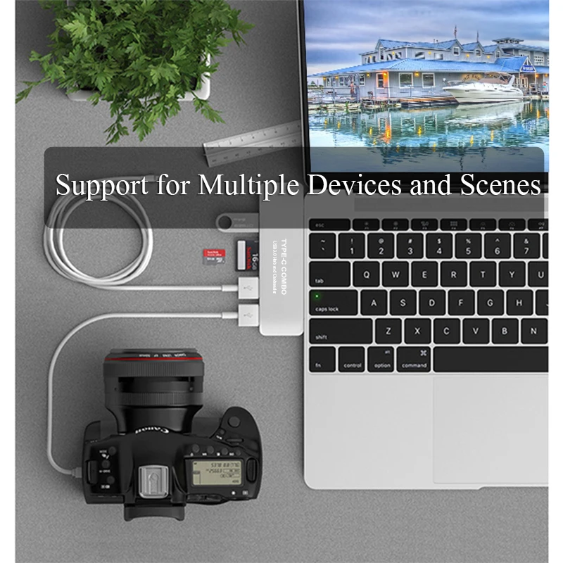 USB C نوع C إلى USB 3.0 محول محول محور 5 في 1 مع TF SD قارئ بطاقة ل HDTV الكمبيوتر ماك بوك هواوي شاومي مراقب