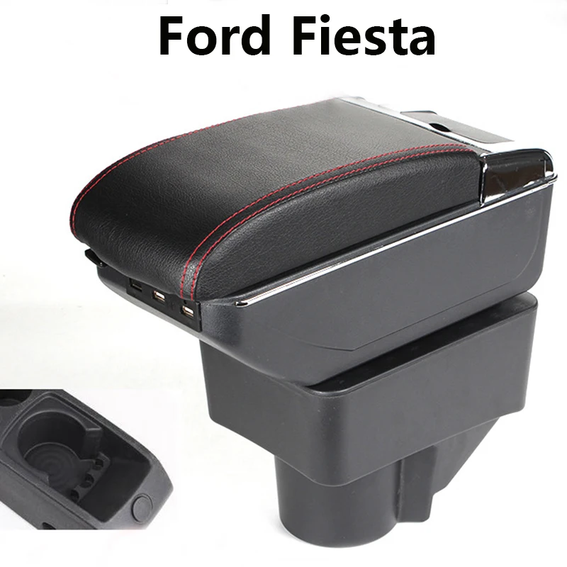 Car Armrest Box Rotatable Center Centre Console Storage Box with USB Ashtray Cup Holder For Ford Fiesta 2009-2017 Interior Parts