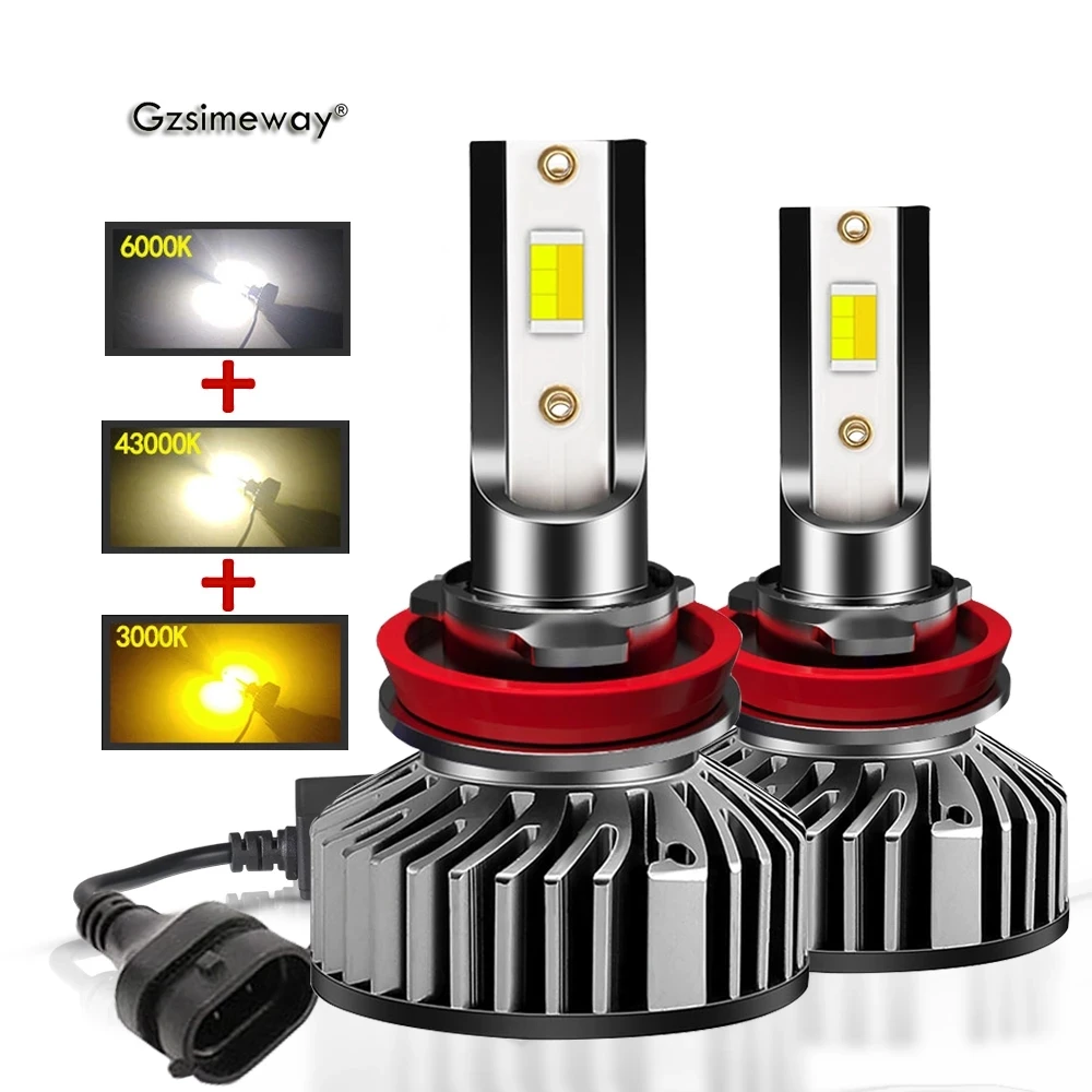 2PCS H4 LED Bulb H7 H8 H3 H11 H1 Car Headlight Tricolor 110W 20000LM Lamp 9005 9006 HB3 HB4 LED H27 881 Turbo Auto Fog Light 12V