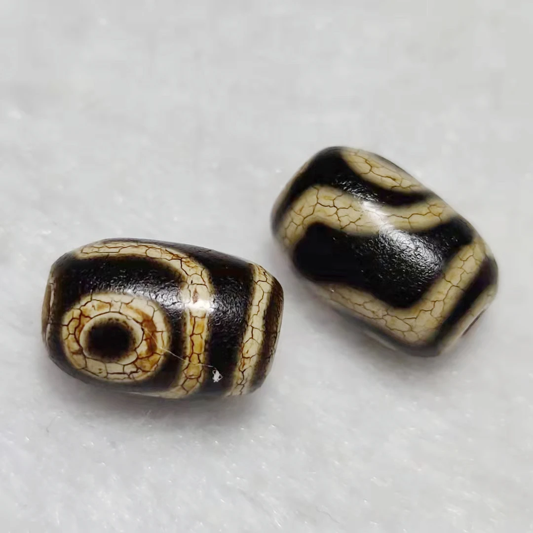 Old Tibet DZI Beads 2pcs/iot Matte black/white 8*12mm Cylindrical Agate Beads 2 eyes pattern amulet jewelry DIY Free Shipping