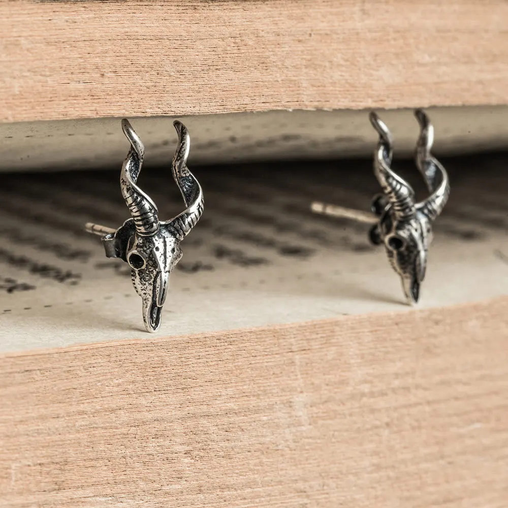 MKENDN 925 Sterling Silver Creative Retro Sheep Head Stud Earring Trendy Street Gothic Punk Style For Men Women Fine Jewelry