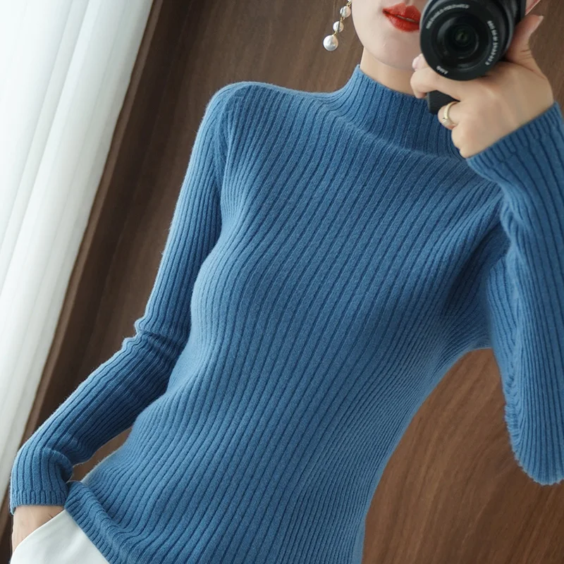 Autumn and winter women\'s Half Turtleneck cashmere sweater pit bar elastic Pullover women\'s sweater Pullover Sweater