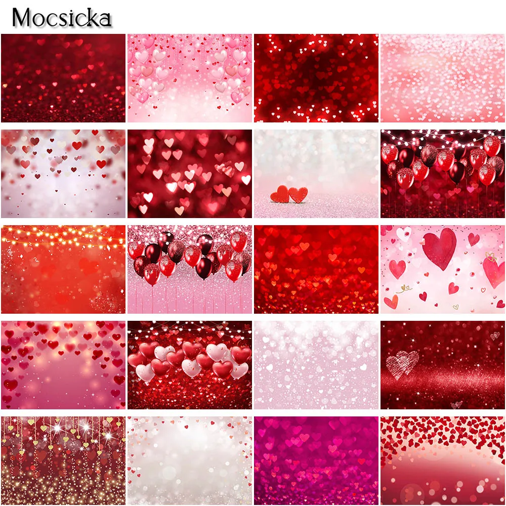 Valentine's Day Backdrop Red Glitter Shiny Bokeh Photography Background Love Hearts Balloon Birthday Photo Props Studio Booth