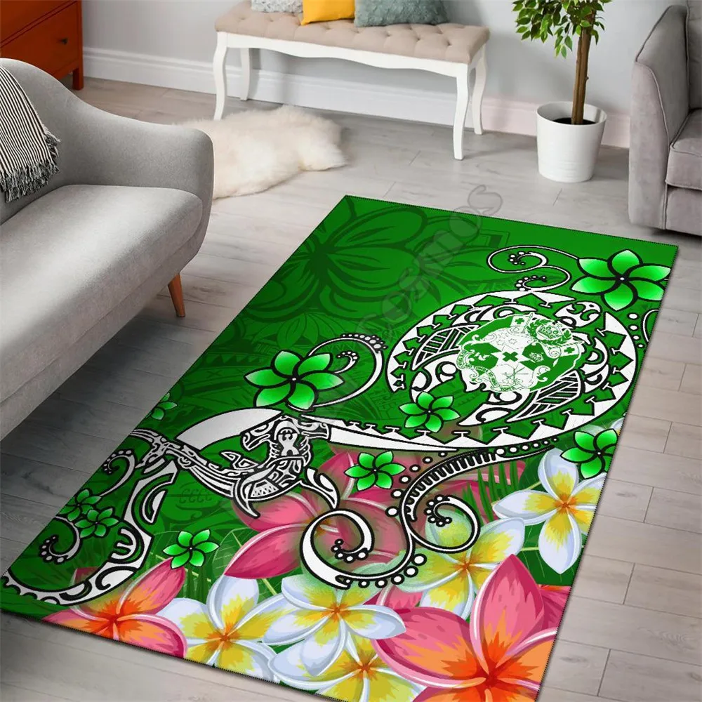 

Tonga Area Rug Turtle Plumeria Green Anti-slip Rug Carpet Home Decoration Living Flannel Bedroom Non-slip Floor Rug