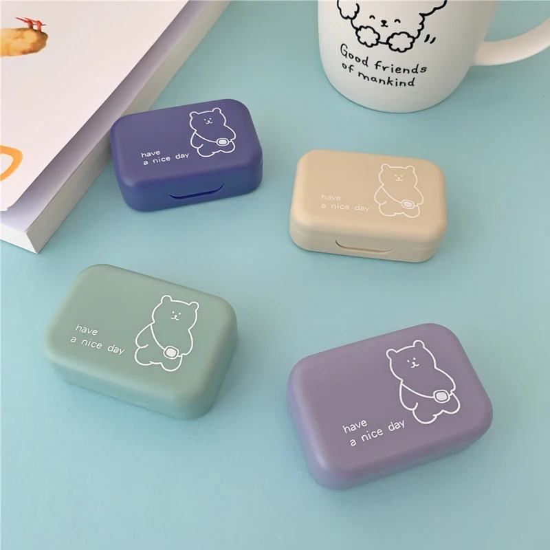 Cute Portable Small Backpack Bear Eye Contacts with Mirror Contact Lens Case Colored Lenses Container Box for Party Travel Set