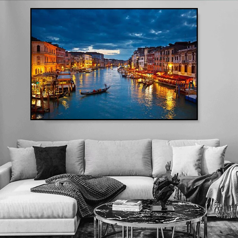 

Venice, Italy, Grand Canal Poster, Venice HD Prints on Canvas at Dusk River, Wall Art Modular Living Room