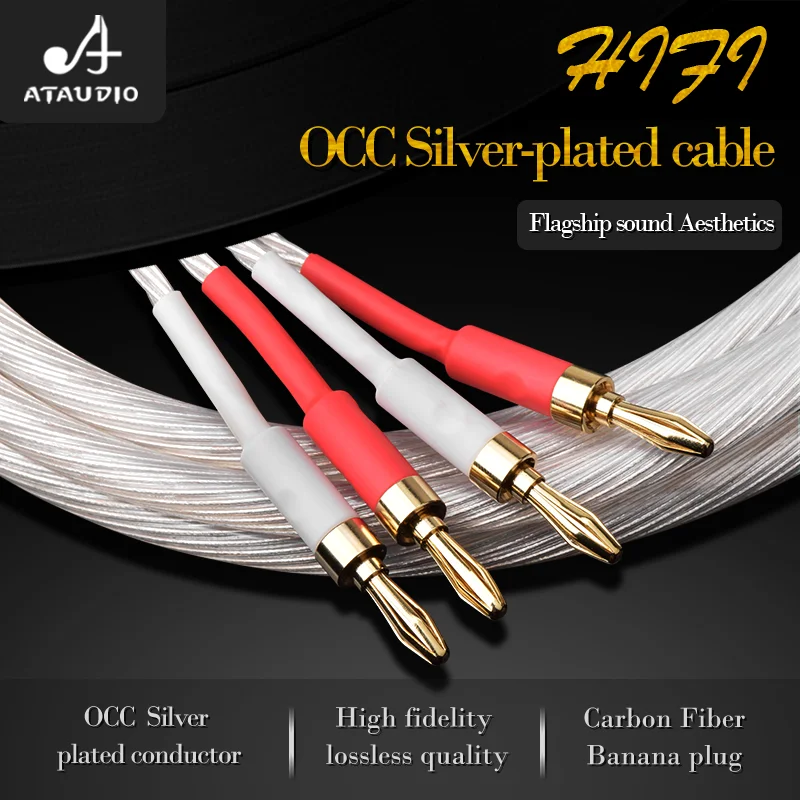 

ATAUDIO one pair hifi speaker cable high quality silver-plated speaker wire for connect amplifier and speaker