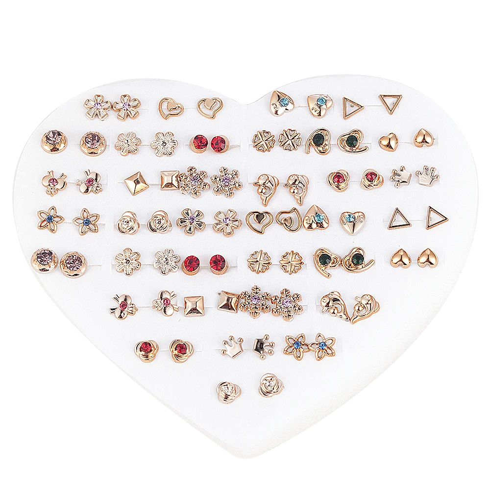 NEW 12~36 Pairs Fashion Women Girls Resin Plastic Crystal Diamante Flower Stud Earrings Set Random Style Gold Color Jewelry