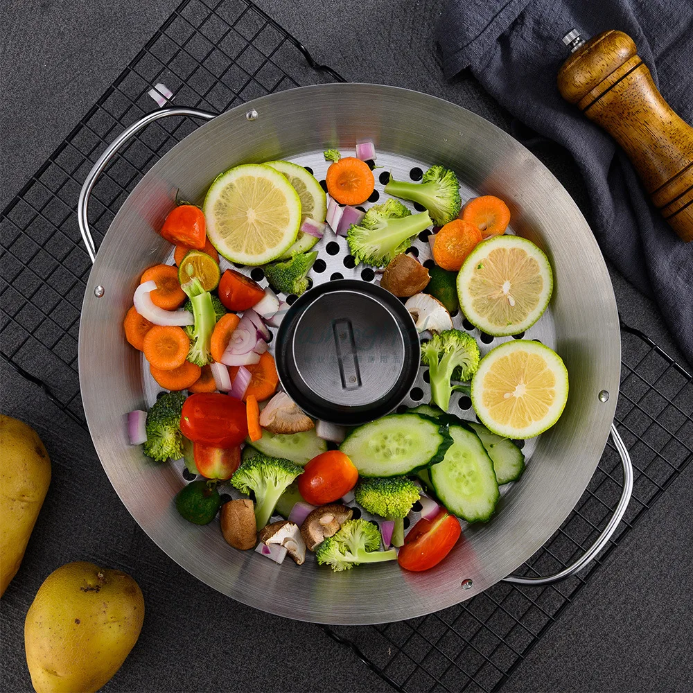 Stainless Steel Outdoor Barbecue Tray Barbecue Tray Double-ear Round Barbecue Tray Multi-purpose Grilled Chicken Tray BBQ Tools