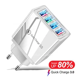 USB Charger Quick Charge 3.0 4 ports Phone Adapter For Huawei iPhone 12 xiaomi Tablet Portable Wall Mobile Charger Fast Charger