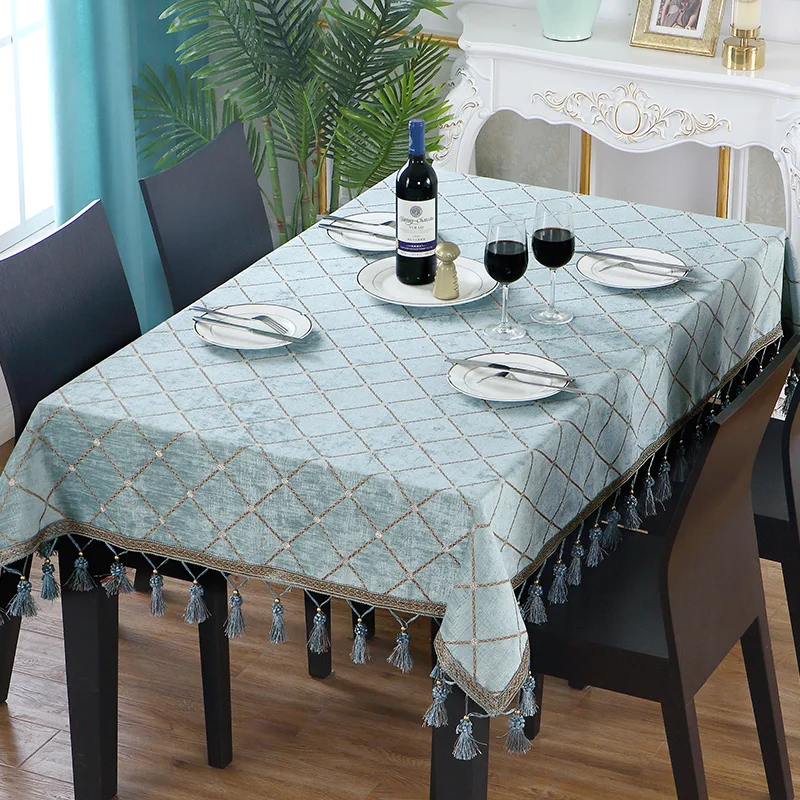 

European Tablecloths with Tassel, Table Cloth, Mat Cover, Home Desk, Dinner Table, Wedding, Romantic Decor, New, Blue, MF060