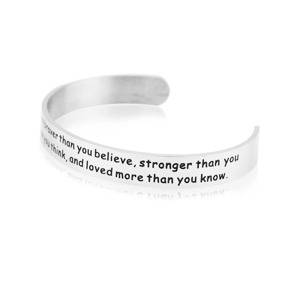 PolishedPlus ALWAYS REMEMBER YOU ARE BRAVER Than You Believe Engraved Bracelet Cuff Inspirational Jewelry for Women Men