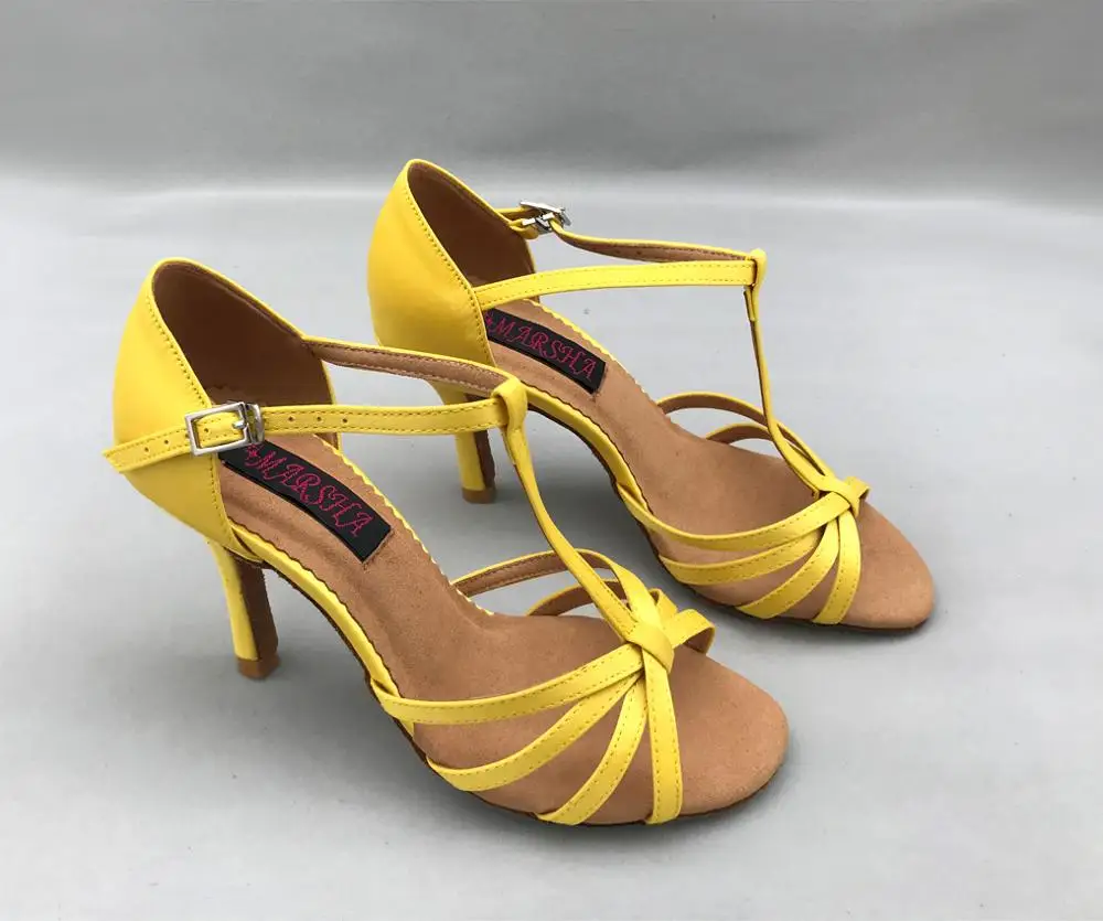 Hot Sale fashion ballroom latin dance shoes salsa tango shoes cheap dance shoes yellow colour 6256Y shipping free low high heel