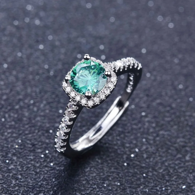 2024 Imitation Maldives Blue Green Carat Square Bag Moissanite Ring Anillos Mujer Woman Rings Korean Fashion Gothic Accessories