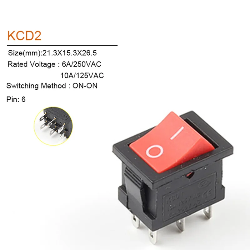 5/10Pcs Rocker Switch 2/3 Position 6PIN 6A/250V 10A/125V Electrical Equipment With Light Power Switch  Boat Power Rocker Switch