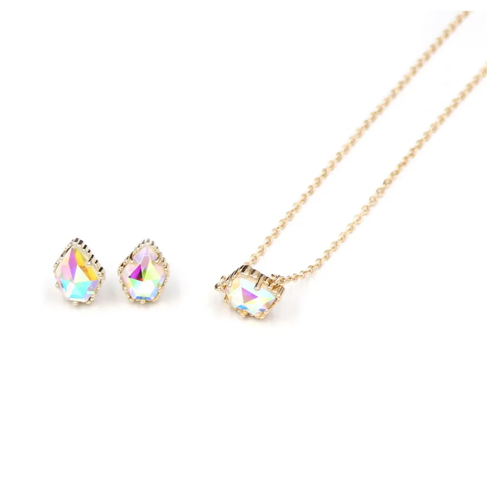 2022 New Fashion  Small Five Sides Dichroic AB and Clear Crystal Stone Pendant Necklace for Women