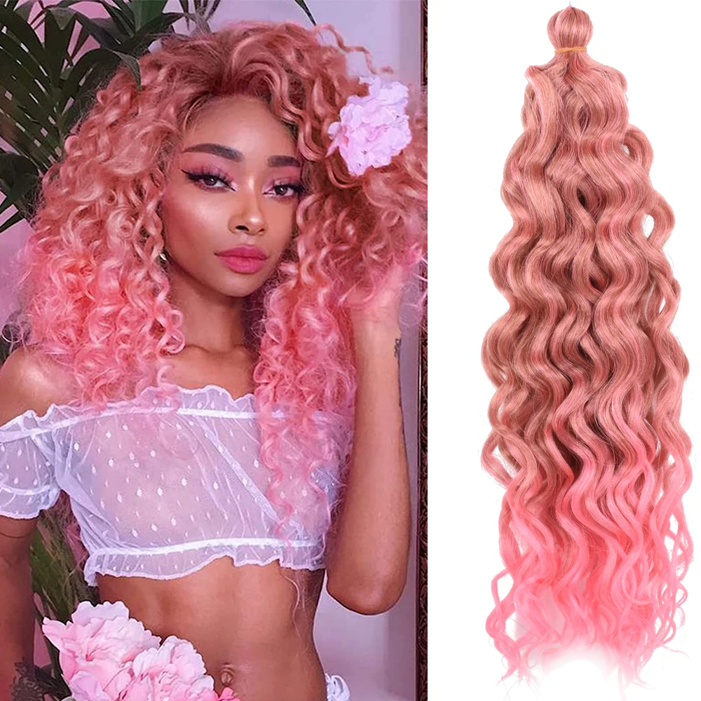 

18inch Deep Ocean Wave Crochet Braid Hair Water Wave Pink Hawaii Afro Curls For Women Synthetic Braiding Hair Extensions