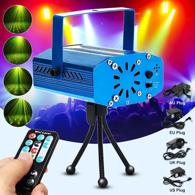 Red Green Mini Stage Light Sound Activated Stage Lighting Effect Laser Light Remote Control Projector Party Lamp For DJ Disco