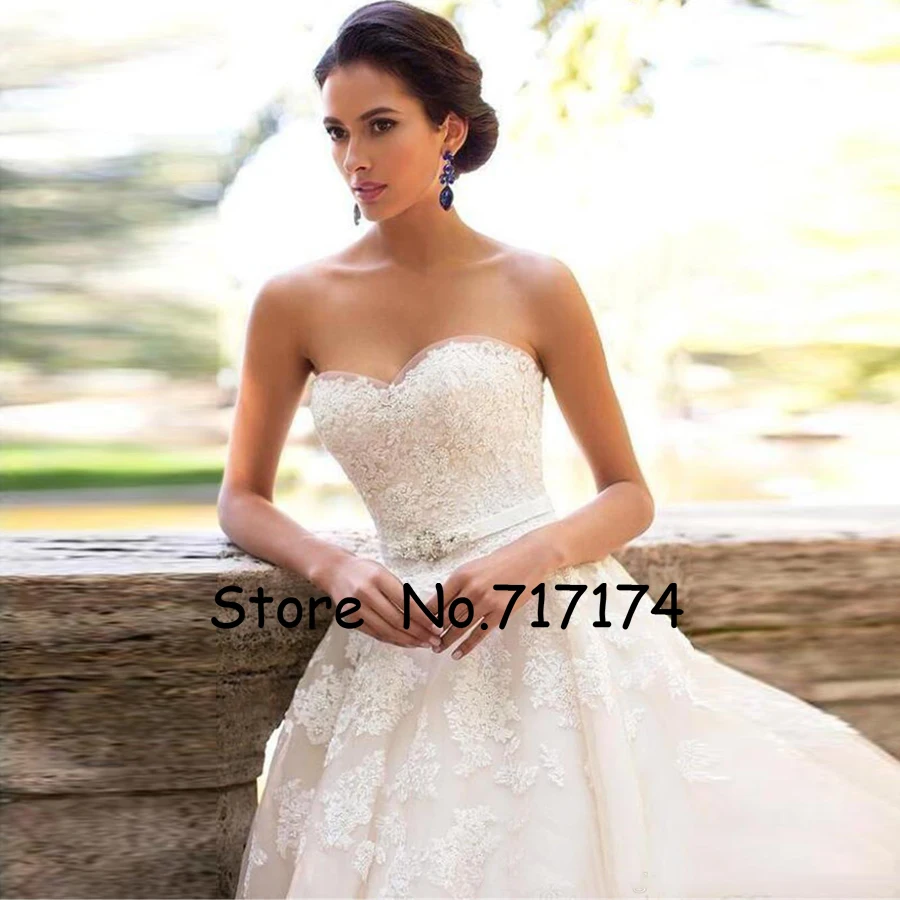 Sweetheart with Beads A Line Sweep Train Champagne Wedding Dresses Romantic Bridal Gowns Vintage Lace Vestido De Novia