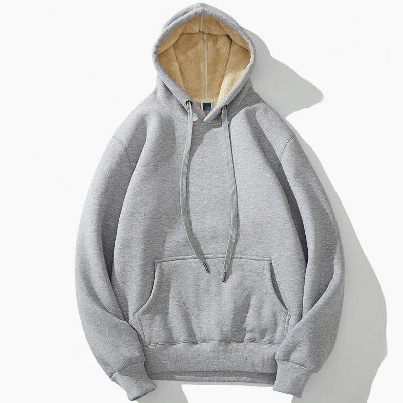 Winter Grey Hoodie Men Loose Hooded Oversized Hoodie Thick Fluffy Gray Sweatshirt Male Long Sleeve Boys Casual Sportswear 3XL