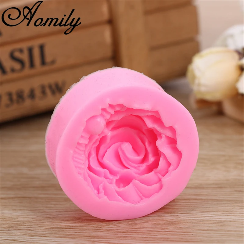 Aomily 4CM Rose Flower Silicone Fondant Chocolate Mould 3D Rose Soap Mold Candle Polymer Clay Molds Crafts DIY Forms Base Tools