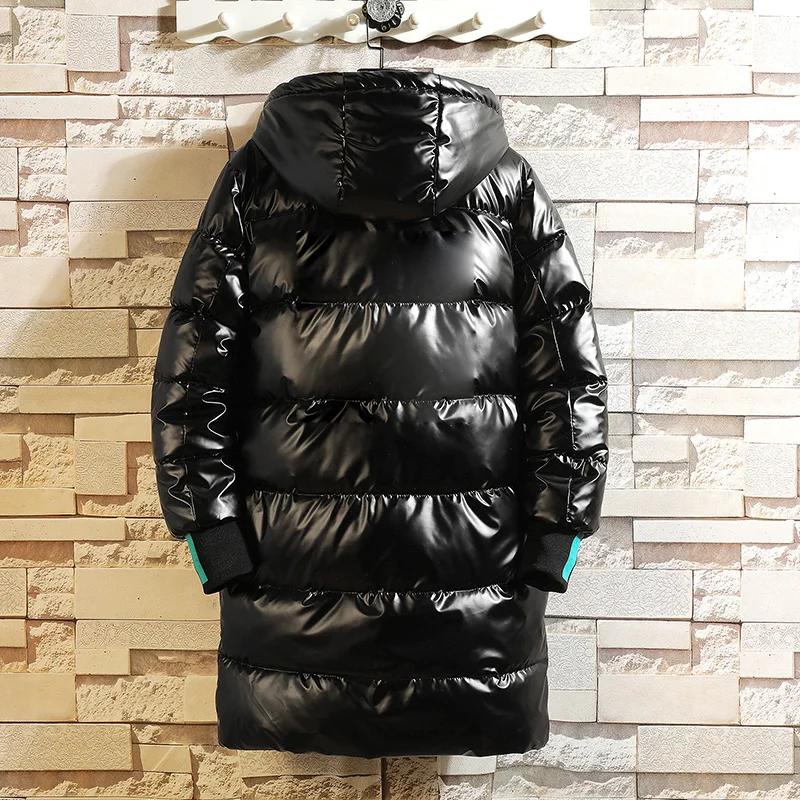 Inverno 2021 parka lungo leggero caldo giacca impermeabile da uomo di grandi dimensioni addensare liscio lucido con cappuccio imbottito in cotone