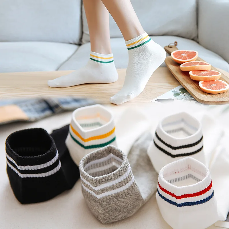 5 Pairs 1 Lot Striped Streetwear Women Rainbow Socks Set 100 Cotton Women Funny Fashion Yellow White Ankle Sock Pack Strip Sox