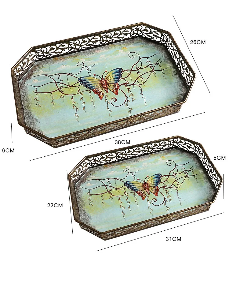 

European Tea Set Metal Tray, Home Creative Rectangular Cups Fruit Iron Storage Try