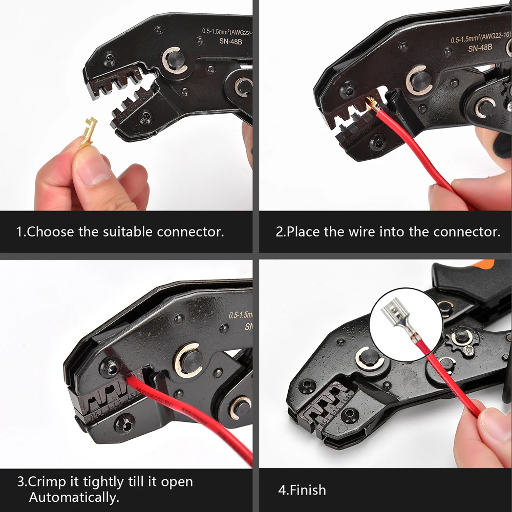 SN-48B Crimping Tool Kit 2.8/4.8/6.3 Plug Terminals Crimper Crimping Pliers Wire 0.5-2.5mm2 Pliers AWG 20-12 Hand Clamp Tools