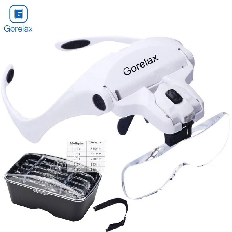 Lupa de Óculos com Luzes Led Lente Intercambiável de x x x x Lentes de Aumento