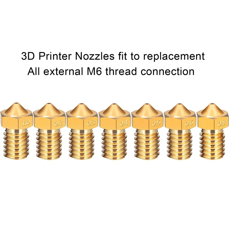 5 Stks/partij 3D Printer Onderdelen V5 V6 M6 Nozzle 0.2 0.25 0.3Mm 0.35 0.4Mm 0.5 0.6 0.8 1.0 deel Koper 1.75Mm Filament M6 Schroefdraad Bras