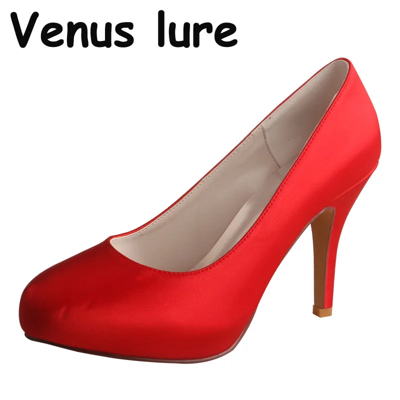 Wedopus Customized Red High Heel Shoes Red Platform Closed Toe Wedding Bridal Shoes