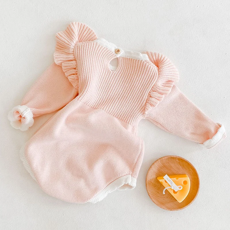 Newborn Rompe Toddler Baby Girl Knitt Romper Princess Bow Autumn Winter Infant Baby Girls Jumpsuit Baby Girls Knitting Clothes