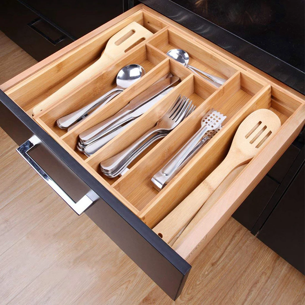 Multi-functional Bamboo Pastoral Kitchen Knife Box Kitchen Drawer Organizer Silverware Drawer Organizer