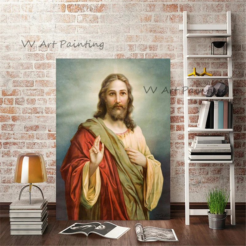 Hand Painted Jesus Poster Canvas Oil Painting Christianism Jesus on Jerusalem Poster Living Room Church Wall Art Decor Picture