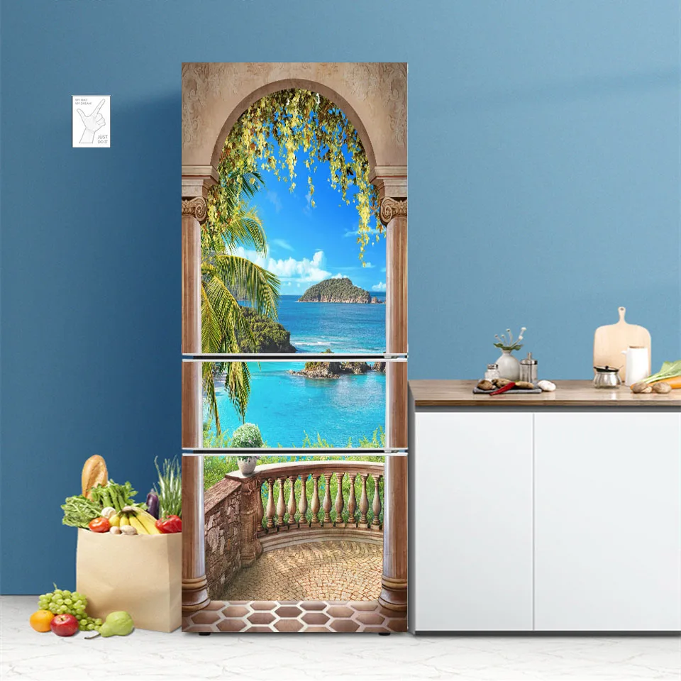 3D Self-adhesive Step Bell Tower Refrigerator Sticker For Kitchen Vinyl Fridge Cover Film Home Decor Art Mural Wall Decal Poster view 2